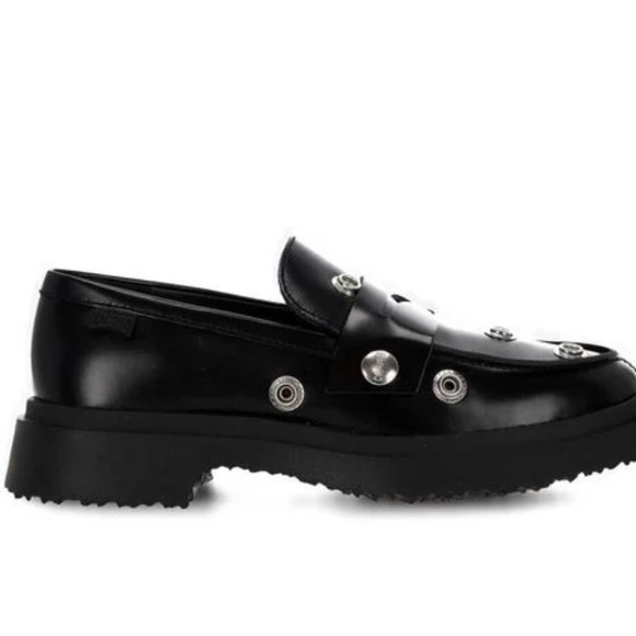 Camper Black Calfskin Leather Loafers with Silver Studs & Removable Strap! NWT - Picture 6 of 6